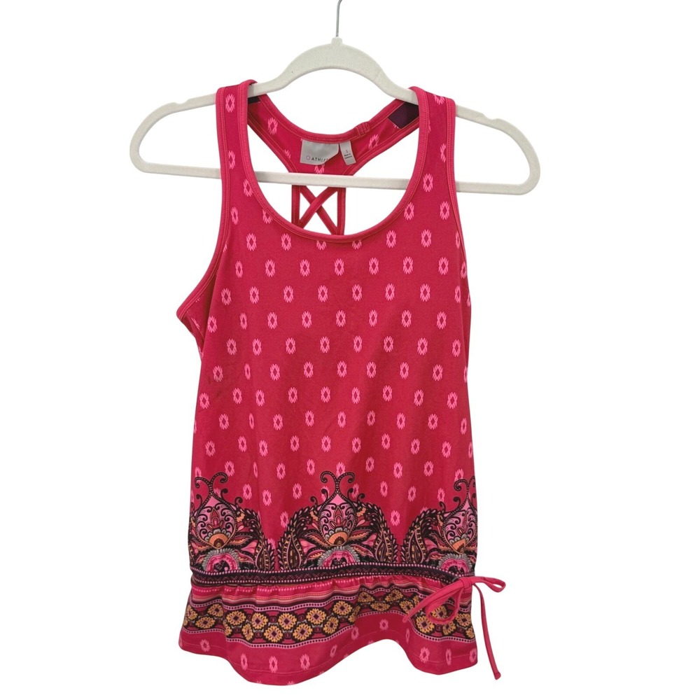 Athleta Womens Red Pink Paisley Geometric Racerback Tank Top Built-In Bra Size S